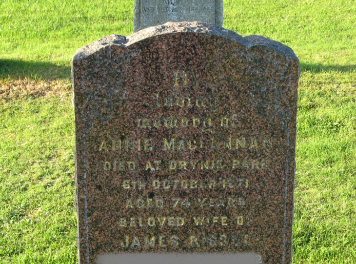 Photo of headstones/Annie McLennan died 1971 Tarradale MI Tore